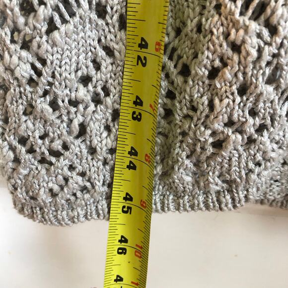 Coldwater Creek Long Crochet Cardigan Duster M Gray Short Sleeve Boho Langenlook - Picture 8 of 8